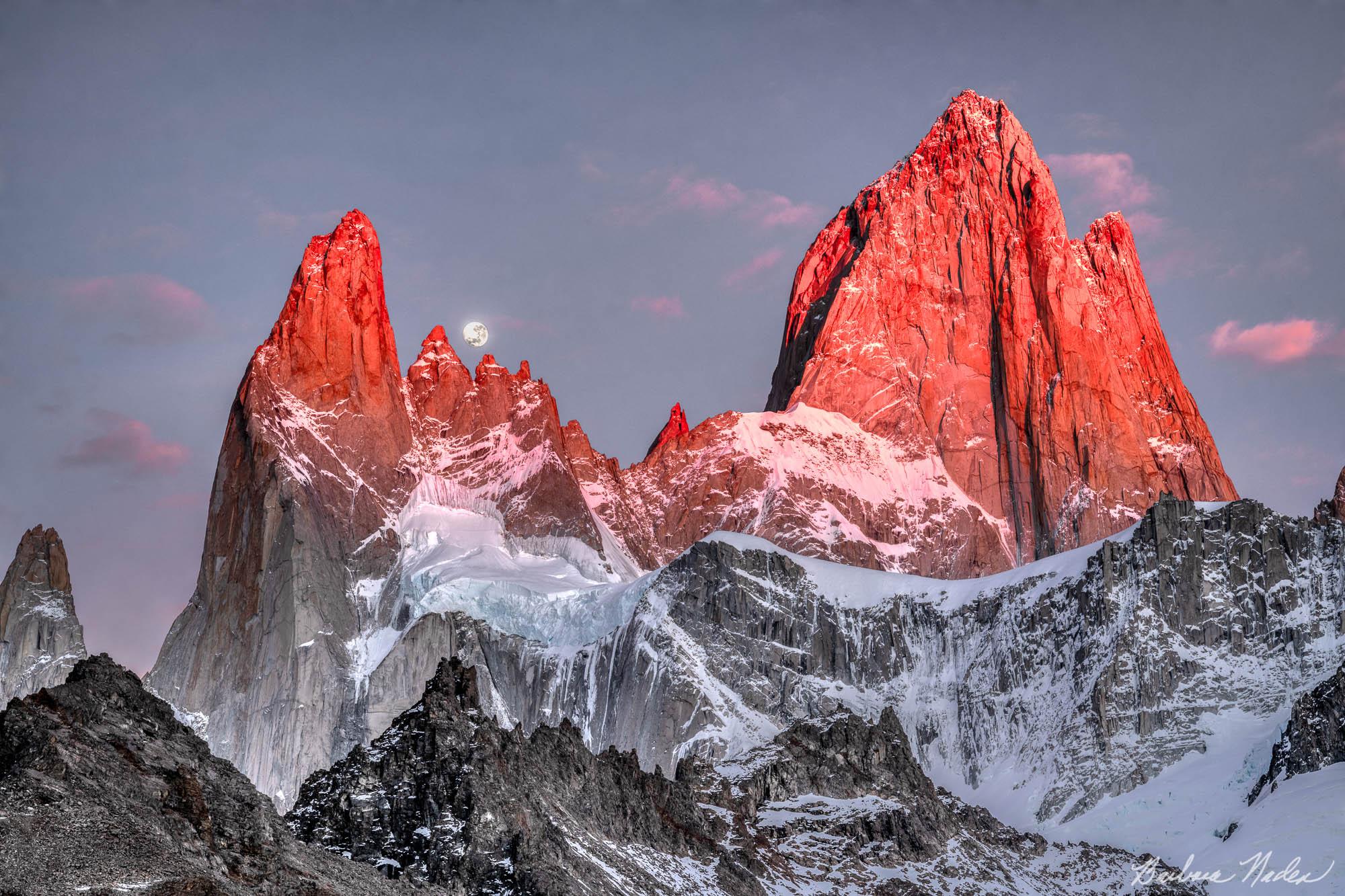 Fitz Roy Massif at Moonset - Patagonia